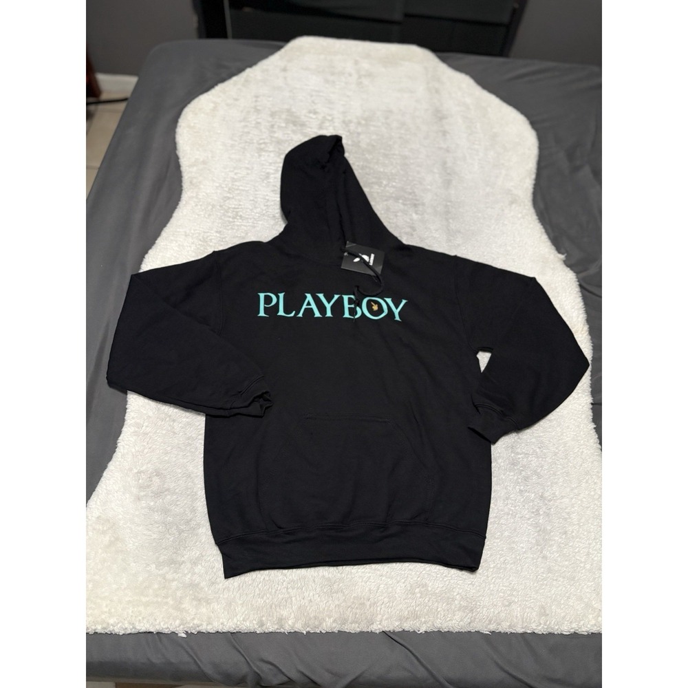 New Playboy Men's Black Pullover Hoodie Sweater Size Small Gildan NWT
